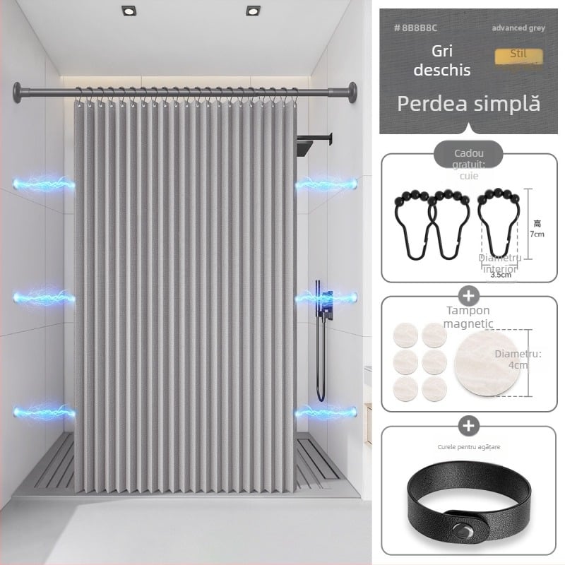 Perdea de duș pliabilă pentru baie, subcostum, fără perforații, invizibilă, impermeabilă, pânză, de înaltă calitate, pentru toaletă, separare uscată și umedă, pentru duș