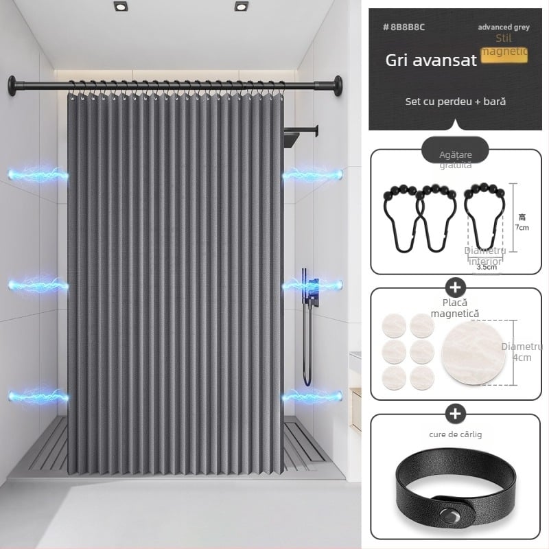 Perdea de duș pliabilă pentru baie, subcostum, fără perforații, invizibilă, impermeabilă, pânză, de înaltă calitate, pentru toaletă, separare uscată și umedă, pentru duș