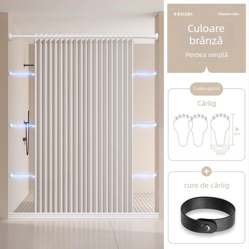 Perdea de duș pliabilă pentru baie, subcostum, fără perforații, invizibilă, impermeabilă, pânză, de înaltă calitate, pentru toaletă, separare uscată și umedă, pentru duș