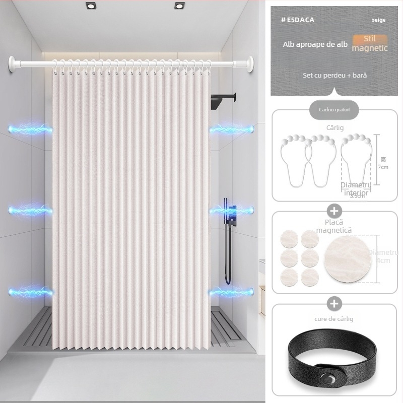 Perdea de duș pliabilă pentru baie, subcostum, fără perforații, invizibilă, impermeabilă, pânză, de înaltă calitate, pentru toaletă, separare uscată și umedă, pentru duș