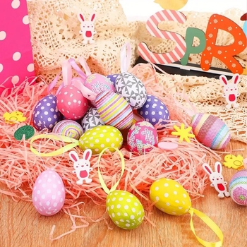 Amazon transfrontalier în stoc Ouă de Paște din hârtie spumată cu model de puncte, ouă agățate, jucării educative pentru copii