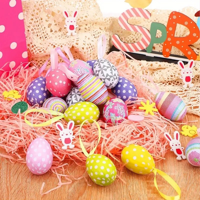 Amazon transfrontalier în stoc Ouă de Paște din hârtie spumată cu model de puncte, ouă agățate, jucării educative pentru copii
