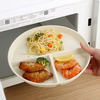 Farfurie din plastic cu trei compartimente, pentru reducerea grăsimilor, stil crem, farfurie de uz casnic de mare valoare, farfurie rotundă comercială pentru micul dejun