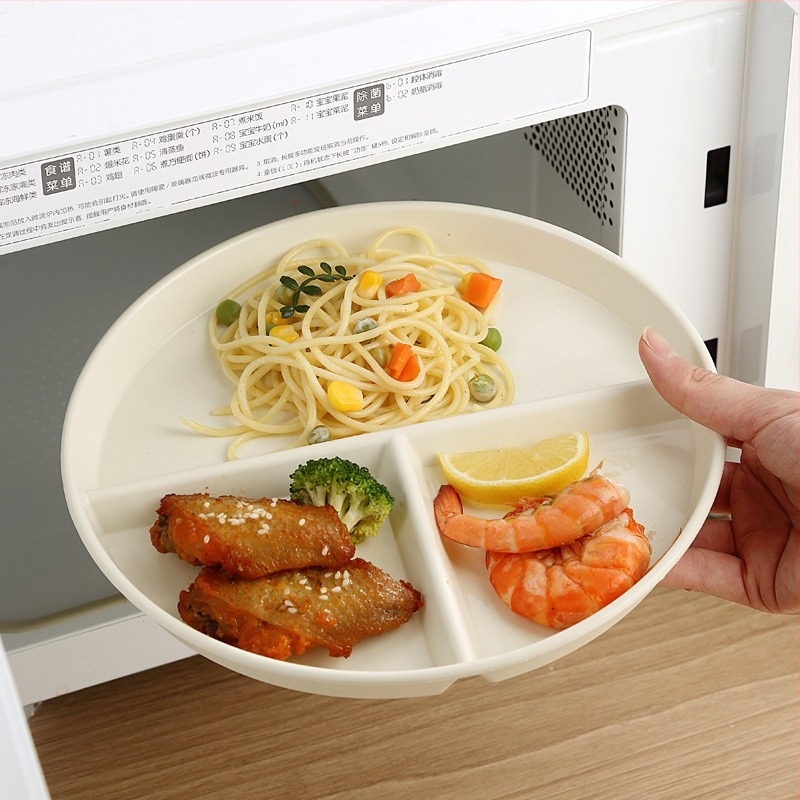 Farfurie din plastic cu trei compartimente, pentru reducerea grăsimilor, stil crem, farfurie de uz casnic de mare valoare, farfurie rotundă comercială pentru micul dejun