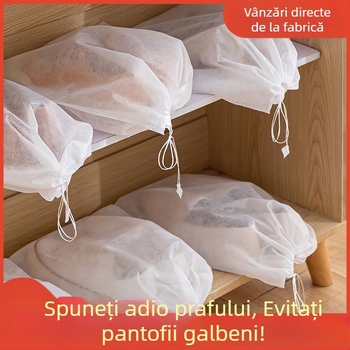 Geantă de pantofi din material nețesut, geantă de depozitare cu șnur, geantă de pantofi cu pantofi mici albi, husă anti-praf galbenă, uscare și uscare a genții de pantofi producător în stoc
