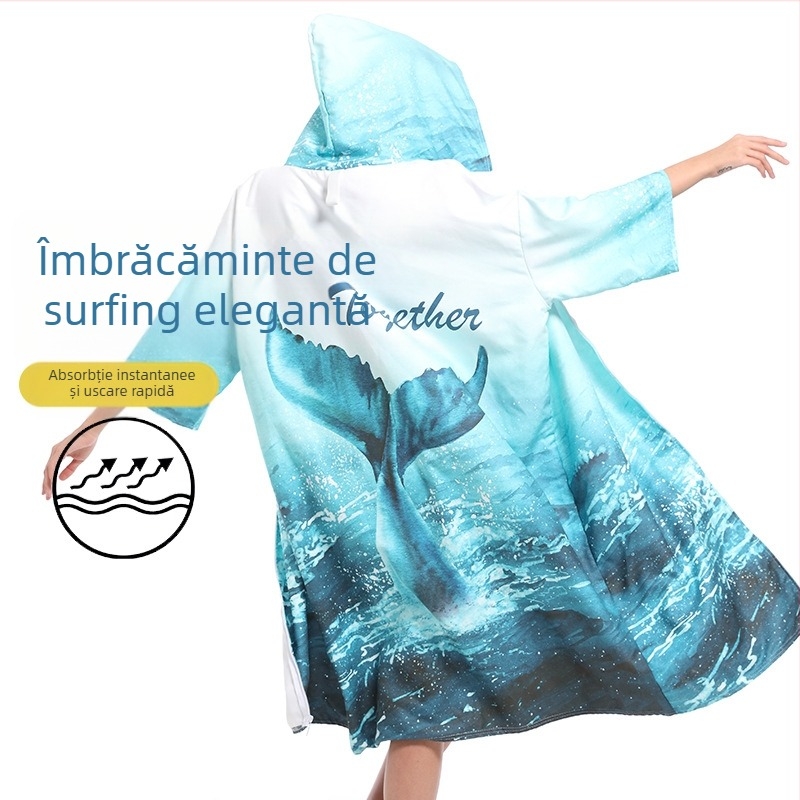2025 Transfrontalieră cu uscare rapidă cu fermoar Halat de baie Prosop de înot Portabil Haină cu glugă Purtând Prosop de baie pentru plajă