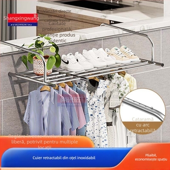 Suport de uscare retractabil pentru fereastră din oțel inoxidabil, fără perforații, multifuncțional, pentru balcon, pentru haine, pliabil, pentru fereastră