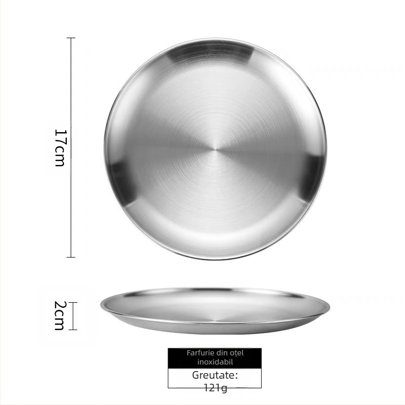 Placă de oțel inoxidabil în stil coreean, farfurie pentru grătar, farfurie pentru bufet, farfurie pentru scuipat oase, farfurie pentru picnic în aer liber, farfurie pentru camping, tavă rotundă