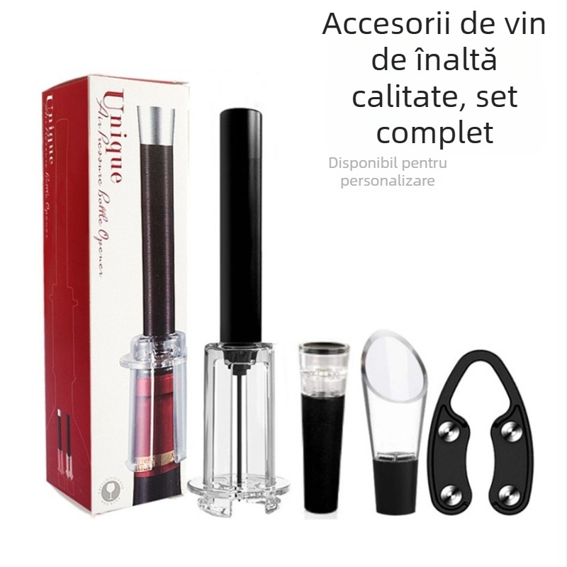 Deschizător de sticle cu presiune de aer transfrontalieră, costum de tub de aluminiu, patru piese, toarnă de vin, sticlă de gură, tăietor de folie, set de vin, cutie cadou, costum