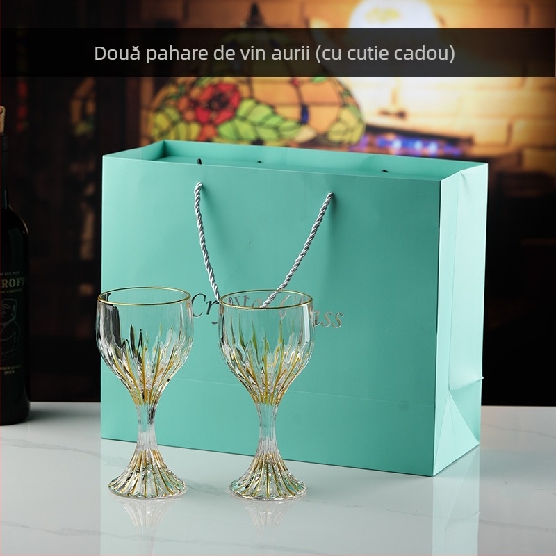 Pahar de vin roșu sculptat în relief, vintage, de lux, ușor, din sticlă de uz casnic, pahar de vin, pahar de vin de înaltă calitate, cu ridicata