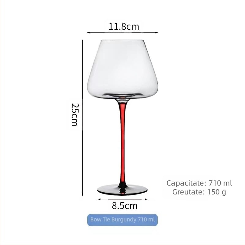 Pahar de vin roșu din cristal Black Tie, Burgundy, Big Belly, set pentru casă, cu bară roșie, înaltă și accesibilă, de lux