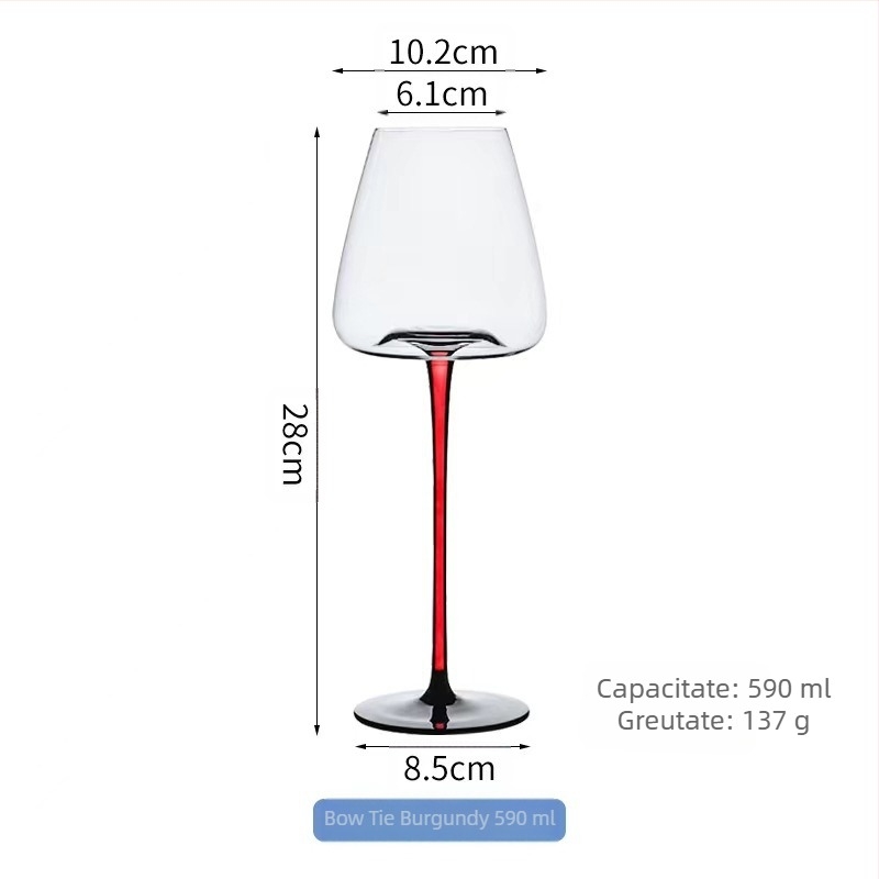 Pahar de vin roșu din cristal Black Tie, Burgundy, Big Belly, set pentru casă, cu bară roșie, înaltă și accesibilă, de lux