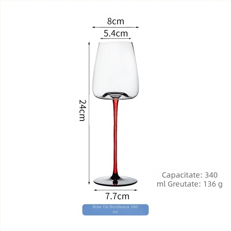 Pahar de vin roșu din cristal Black Tie, Burgundy, Big Belly, set pentru casă, cu bară roșie, înaltă și accesibilă, de lux