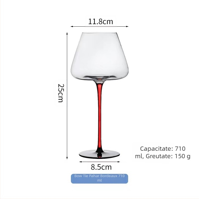 Pahar de vin roșu din cristal Black Tie, Burgundy, Big Belly, set pentru casă, cu bară roșie, înaltă și accesibilă, de lux