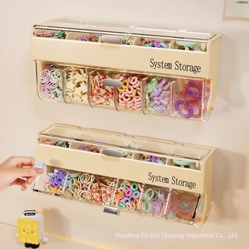Cutie de depozitare pentru accesorii de păr pentru copii, cutie de separare pentru frânghie de păr montată pe perete, cutie separatoare pentru bijuterii pentru fete, cu bandă de cauciuc pentru păr