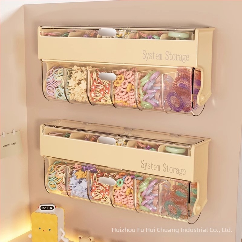 Cutie de depozitare pentru accesorii de păr pentru copii, cutie de separare pentru frânghie de păr montată pe perete, cutie separatoare pentru bijuterii pentru fete, cu bandă de cauciuc pentru păr