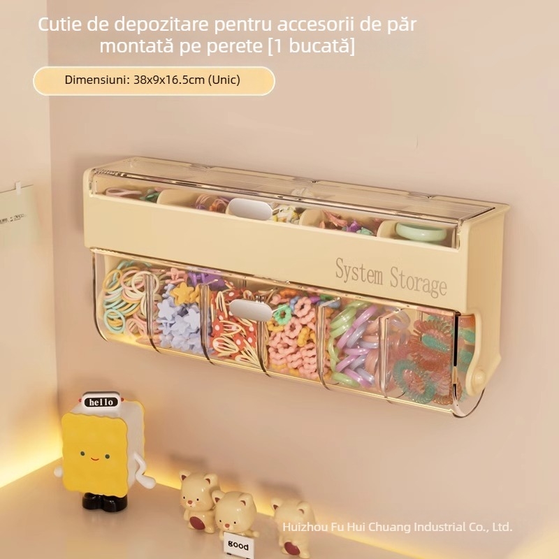 Cutie de depozitare pentru accesorii de păr pentru copii, cutie de separare pentru frânghie de păr montată pe perete, cutie separatoare pentru bijuterii pentru fete, cu bandă de cauciuc pentru păr