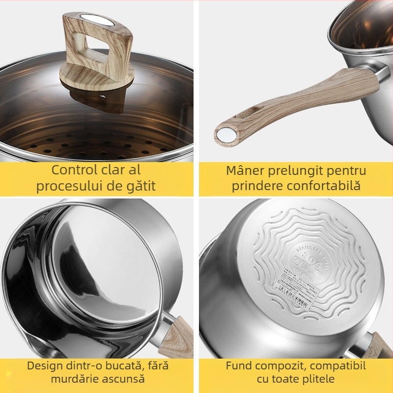 Oală de lapte din oțel inoxidabil 304 grosime, cu fund dublu, oală pentru mâncare de bebeluși, oală pentru supă, oală mică pentru lapte, oală cu tăiței instant, cadou, LOGO imprimat