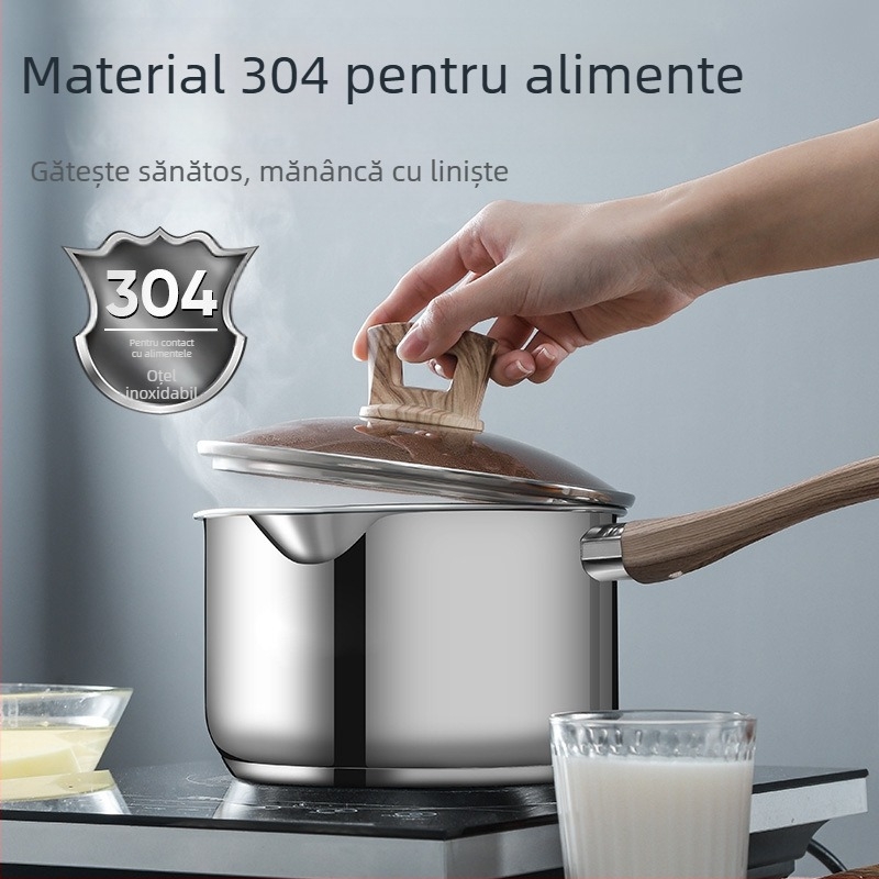Oală de lapte din oțel inoxidabil 304 grosime, cu fund dublu, oală pentru mâncare de bebeluși, oală pentru supă, oală mică pentru lapte, oală cu tăiței instant, cadou, LOGO imprimat