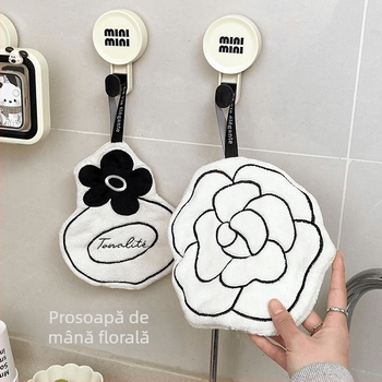 Prosop de mână de uz casnic, ușor, de lux, cu flori de camelie, prosop de mână pentru bucătărie și baie, alb, absorbant, ușor de curățat, moale, șervețel