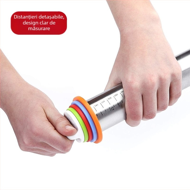 Sucitor reglabil din oțel inoxidabil de 17 inch, grosime reglabilă, sucitor de copt cu frământare și bețișor de făină gradat