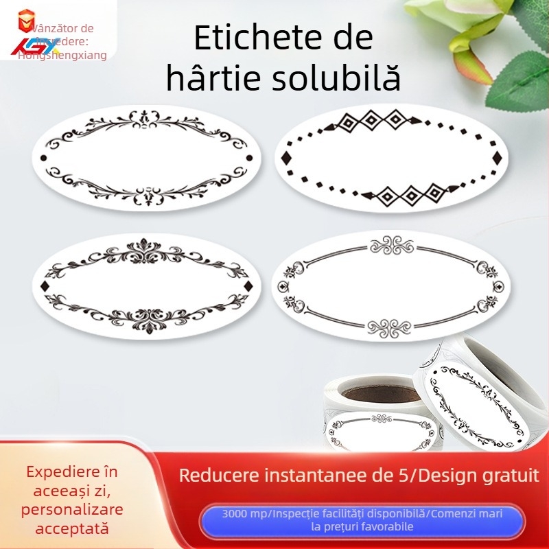 Siglă goală pentru sticle și cutii alimentare solubile degradabile, scrise de mână, transfrontaliere, în stoc, cu autocolant oval de clasificare