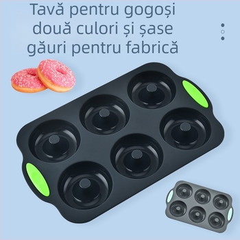Fabrica de silicon en-gros, două culori, șase găuri, formă de tort pentru gogoși, ciocolată, mucegai pentru biscuiți, instrumente de copt pentru tort