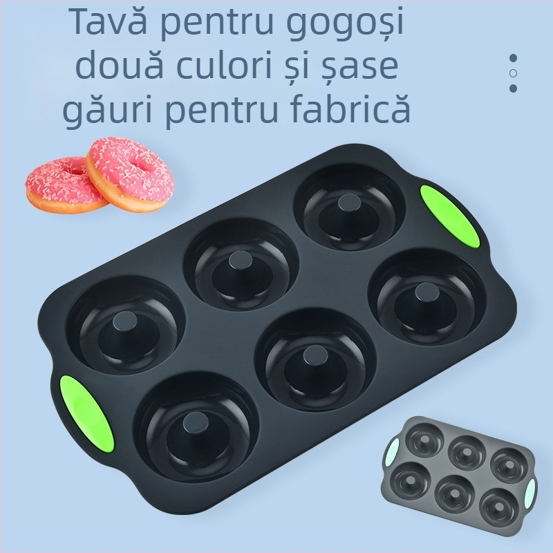 Fabrica de silicon en-gros, două culori, șase găuri, formă de tort pentru gogoși, ciocolată, mucegai pentru biscuiți, instrumente de copt pentru tort