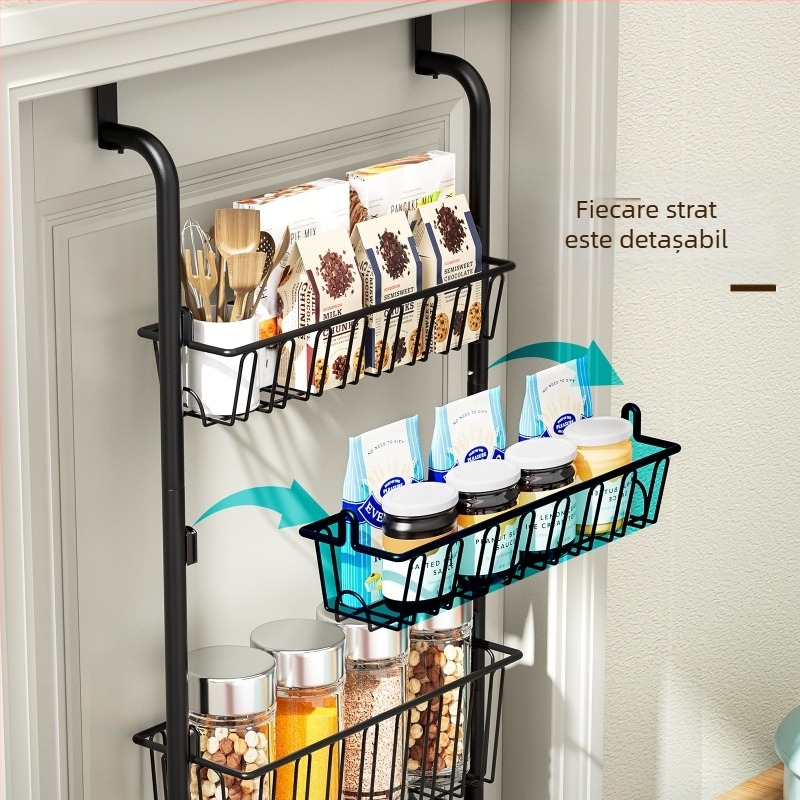 Creative Ușă Spate Depozitare Rack Fără Perforare Coș Agățat Bucătărie Condimente Sticle Ușă Agățat Rack Depozitare Cameră Coș De Depozitare Multistrat