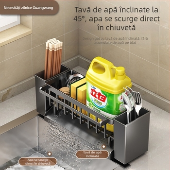 Suport pentru chiuvetă, suport pentru bețișoare de bucătărie, depozitare integrată, multifuncțional, spălare manuală, chiuvetă cu bile de oțel, raft de depozitare pentru blat
