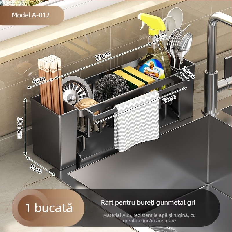 Suport pentru chiuvetă, suport pentru bețișoare de bucătărie, depozitare integrată, multifuncțional, spălare manuală, chiuvetă cu bile de oțel, raft de depozitare pentru blat