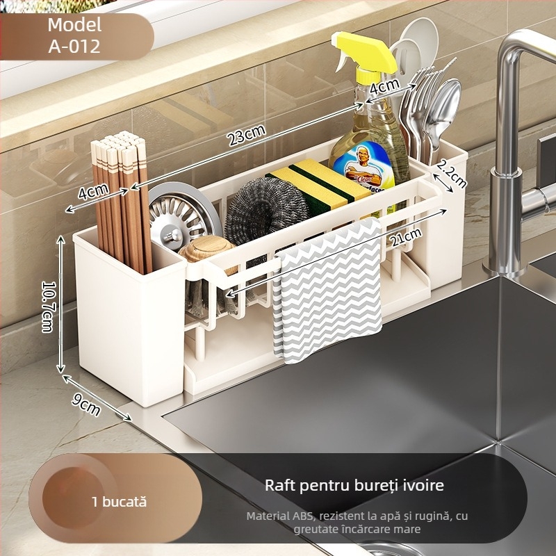 Suport pentru chiuvetă, suport pentru bețișoare de bucătărie, depozitare integrată, multifuncțional, spălare manuală, chiuvetă cu bile de oțel, raft de depozitare pentru blat