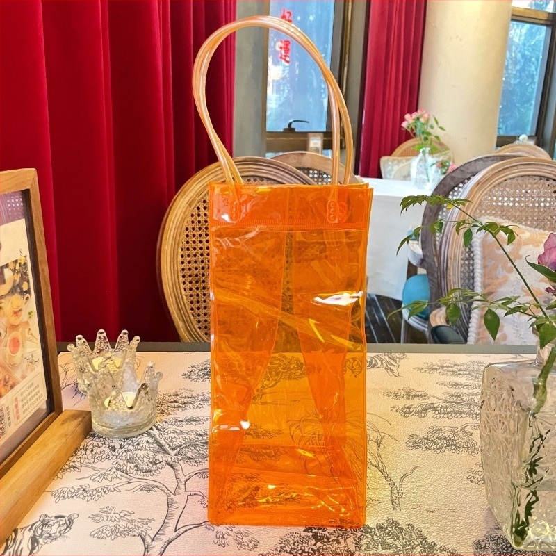 Pungă de gheață pentru vin roșu, pungă de gheață pentru vin, pungă de vin, cadou floral îngroșat, geantă transparentă din PVC, în stoc, se poate adăuga LOGO