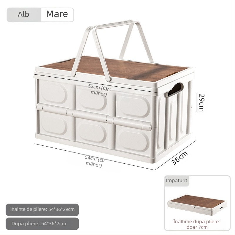 Cutie de depozitare portabilă pentru camping în aer liber, cutie pliabilă, cutie de depozitare pentru camping, cutie de depozitare auto, cutie de depozitare din plastic, cu capac din lemn, cutie de depozitare