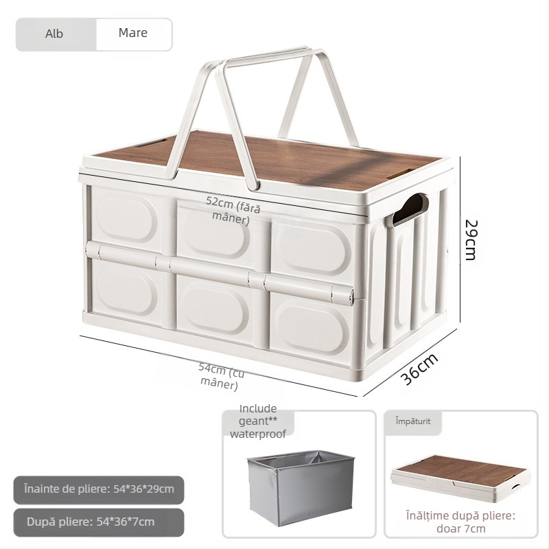 Cutie de depozitare portabilă pentru camping în aer liber, cutie pliabilă, cutie de depozitare pentru camping, cutie de depozitare auto, cutie de depozitare din plastic, cu capac din lemn, cutie de depozitare
