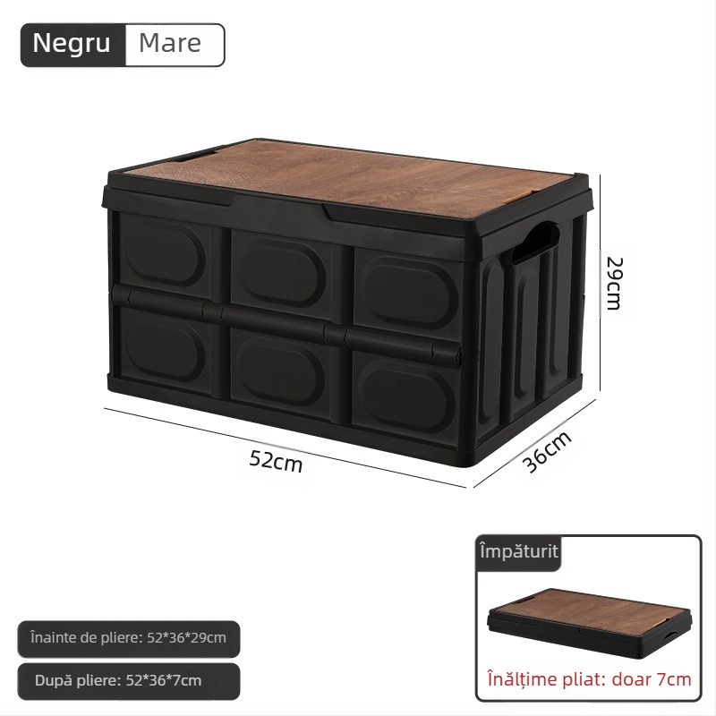 Cutie de depozitare portabilă pentru camping în aer liber, cutie pliabilă, cutie de depozitare pentru camping, cutie de depozitare auto, cutie de depozitare din plastic, cu capac din lemn, cutie de depozitare