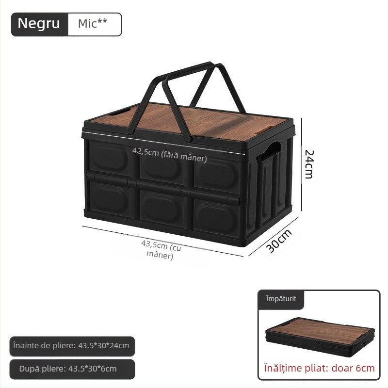 Cutie de depozitare portabilă pentru camping în aer liber, cutie pliabilă, cutie de depozitare pentru camping, cutie de depozitare auto, cutie de depozitare din plastic, cu capac din lemn, cutie de depozitare