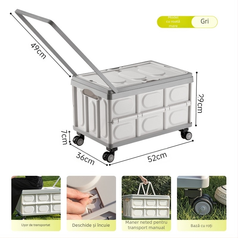 Cutie de depozitare portabilă pentru camping în aer liber, cutie pliabilă, cutie de depozitare pentru camping, cutie de depozitare auto, cutie de depozitare din plastic, cu capac din lemn, cutie de depozitare