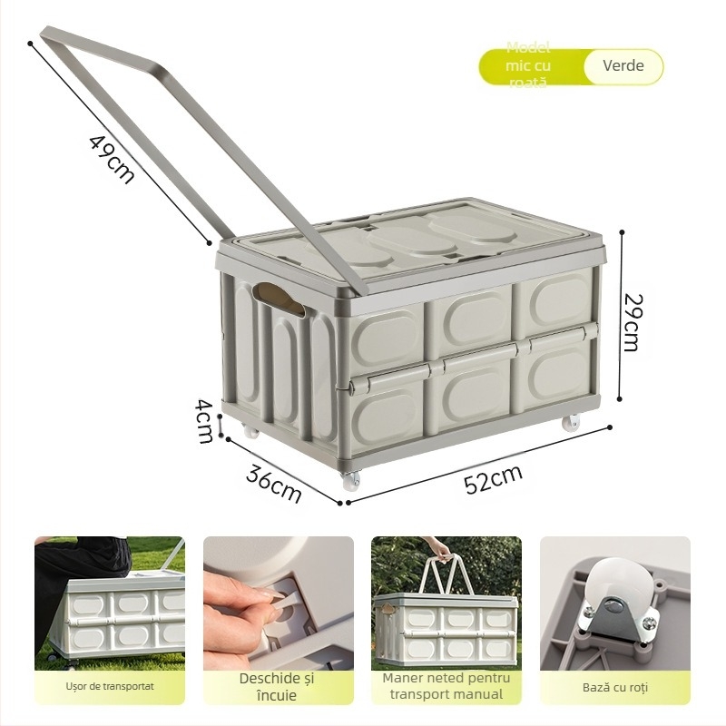 Cutie de depozitare portabilă pentru camping în aer liber, cutie pliabilă, cutie de depozitare pentru camping, cutie de depozitare auto, cutie de depozitare din plastic, cu capac din lemn, cutie de depozitare