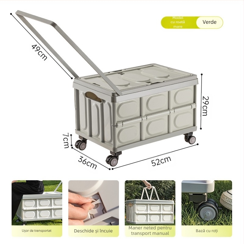 Cutie de depozitare portabilă pentru camping în aer liber, cutie pliabilă, cutie de depozitare pentru camping, cutie de depozitare auto, cutie de depozitare din plastic, cu capac din lemn, cutie de depozitare