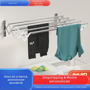 Suport de uscare invizibil transfrontalier, tijă de perete suspendată, pliabilă, balcon, telescopic, Bay Window, suport de uscare, din oțel inoxidabil, telescopic, suport pentru prosoape