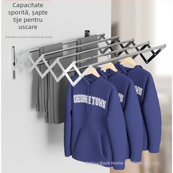 Suport de uscare invizibil transfrontalier, tijă de perete suspendată, pliabilă, balcon, telescopic, Bay Window, suport de uscare, din oțel inoxidabil, telescopic, suport pentru prosoape