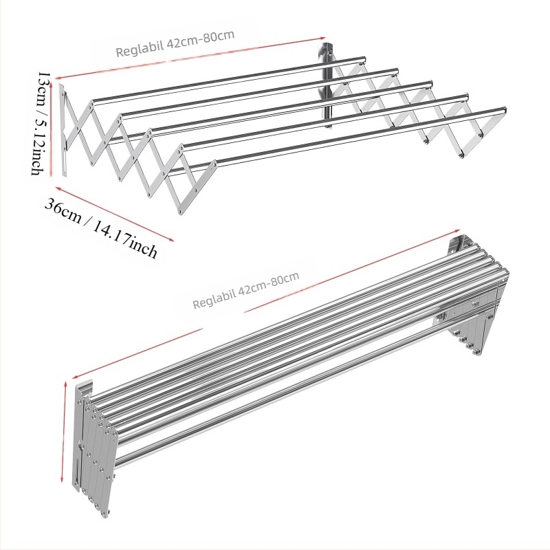 Suport de uscare invizibil transfrontalier, tijă de perete suspendată, pliabilă, balcon, telescopic, Bay Window, suport de uscare, din oțel inoxidabil, telescopic, suport pentru prosoape