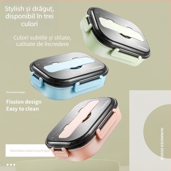 Cutie de prânz din oțel inoxidabil 304, cutie de prânz izolată, pentru studenți, birouri, cantină, portabilă, separată, cutie de prânz pentru cuptor cu microunde, poezie