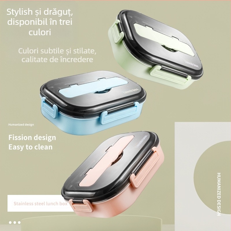 Cutie de prânz din oțel inoxidabil 304, cutie de prânz izolată, pentru studenți, birouri, cantină, portabilă, separată, cutie de prânz pentru cuptor cu microunde, poezie