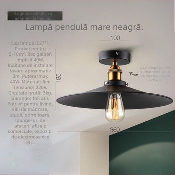 Lampă de tavan cu un singur cap, stil industrial american, stil rustic, retro, pentru hol, sufragerie, dormitor, coridor