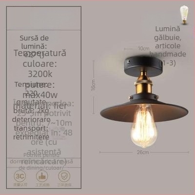Lampă de tavan cu un singur cap, stil industrial american, stil rustic, retro, pentru hol, sufragerie, dormitor, coridor