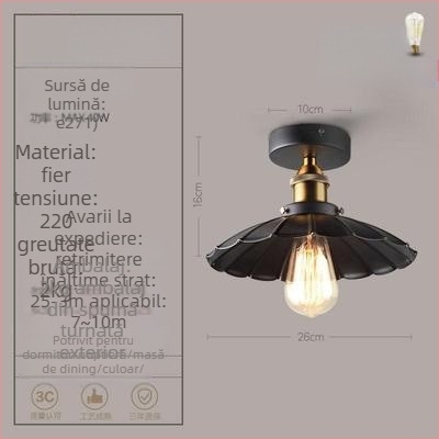 Lampă de tavan cu un singur cap, stil industrial american, stil rustic, retro, pentru hol, sufragerie, dormitor, coridor