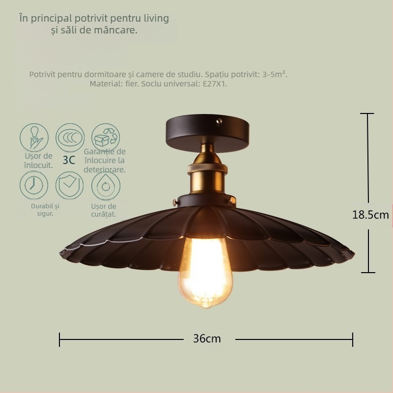 Lampă de tavan cu un singur cap, stil industrial american, stil rustic, retro, pentru hol, sufragerie, dormitor, coridor