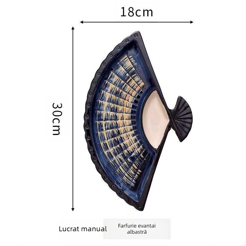 Farfurie pentru găluște Internet Celebrant cu vas de oțet, farfurie dielectrică ceramică creativă, farfurie japoneză pictată manual pentru sushi, farfurie pentru gustare în formă de evantai